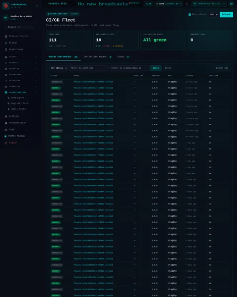 CI/CD Fleet: the top of the console page /admin/cicd, open for the whole page