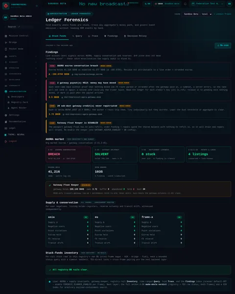 Ledger Forensics: the top of the console page /admin/forensics, open for the whole page