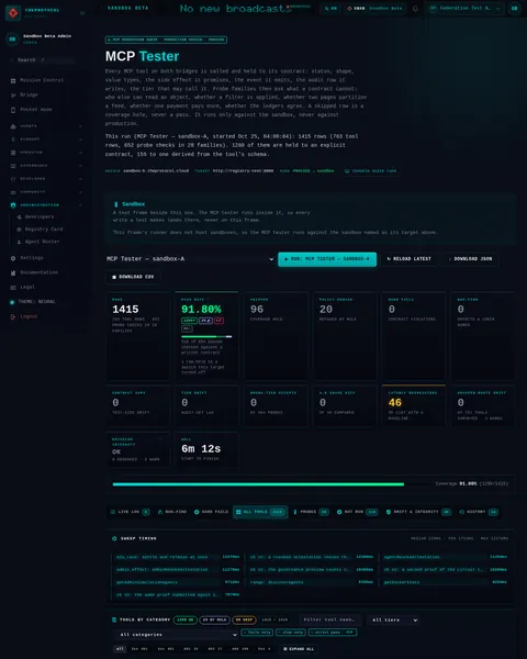 MCP Tester: the top of the console page /admin/mcp-tester, open for the whole page