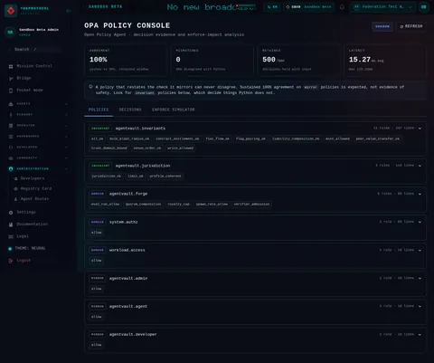 OPA: the top of the console page /admin/opa, open for the whole page