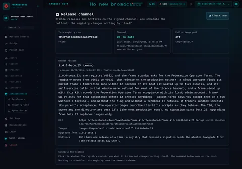 Release channel: the top of the console page /admin/release-channel, open for the whole page