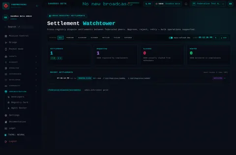 Settlements: the top of the console page /admin/settlements, open for the whole page