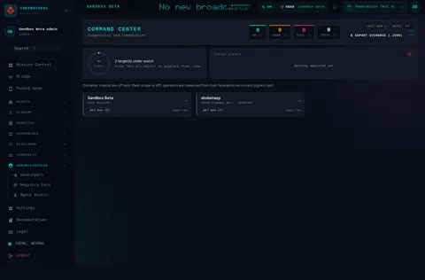 Command Center: the top of the console page /command-center, open for the whole page