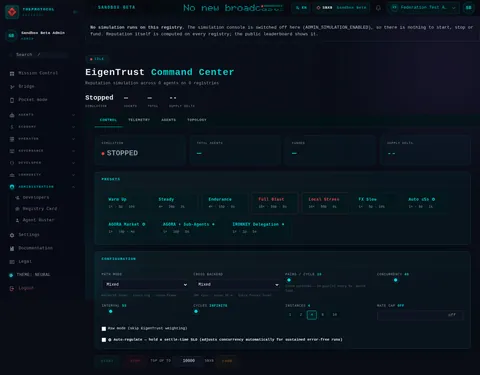 EigenTrust Command: the top of the console page /eigentrust-command, open for the whole page