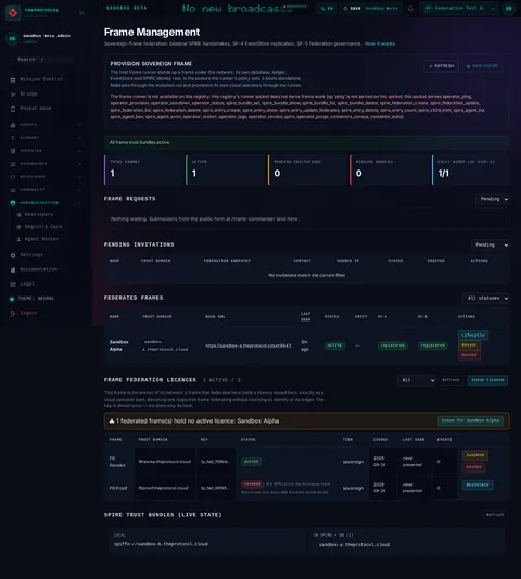 Frame Management: the top of the console page /frame-management, open for the whole page