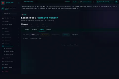 EigenTrust Command · AGENTS: the top of the console page /eigentrust-command, open for the whole page