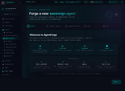 Agent Forge: the top of the console page /agent-builder, open for the whole page