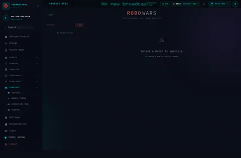 Robo Wars Arena: the top of the console page /arena, open for the whole page