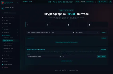 ZKP Attestations: the top of the console page /attestations, open for the whole page