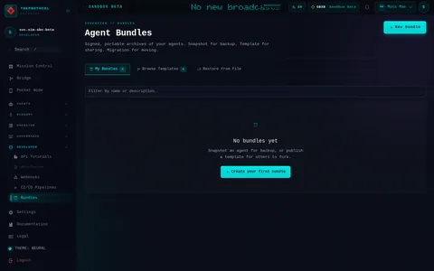 Agent Bundles: the top of the console page /bundles, open for the whole page