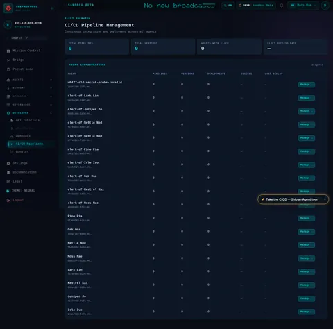 CI/CD Pipelines: the top of the console page /ci-cd, open for the whole page