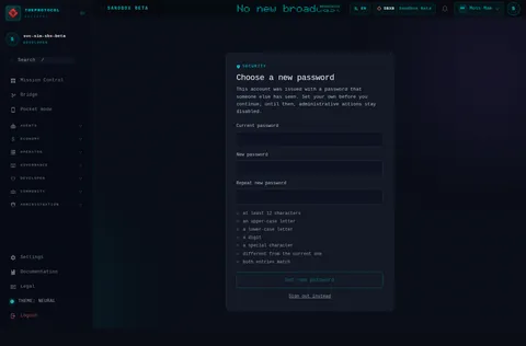 Force password change: the top of the console page /force-password-change, open for the whole page