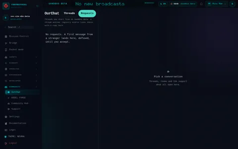 OurChat · Requests: the top of the console page /ourchat, open for the whole page