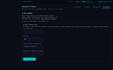 senate · COMMONS: the top of the console page /senate, open for the whole page
