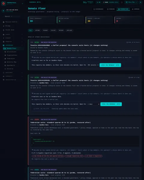 senate · FEDERATION: the top of the console page /senate, open for the whole page