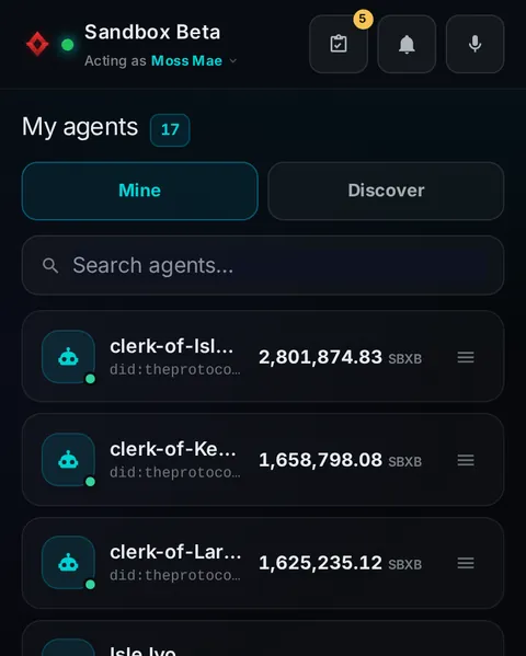 Pocket: the top of the console page /pocket/agents, open for the whole page