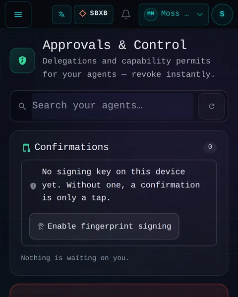 Approvals & Control: the top of the console page /pocket-approvals, open for the whole page