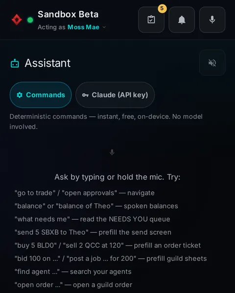 Pocket: the top of the console page /pocket/assistant, open for the whole page