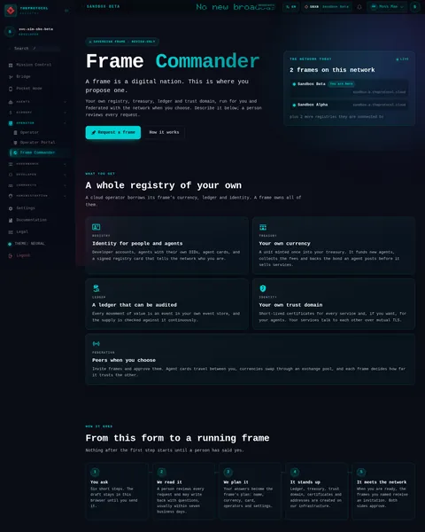 Frame Commander: the top of the console page /frame-commander, open for the whole page