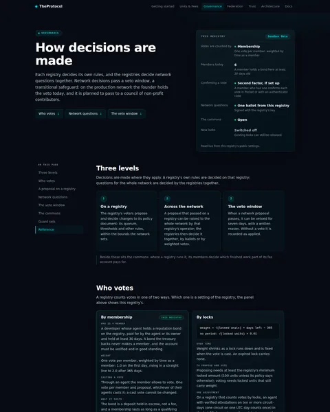 Governance docs: the top of the console page /governance-docs, open for the whole page