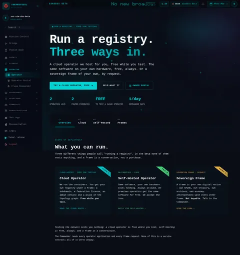 Operator: the top of the console page /operator, open for the whole page