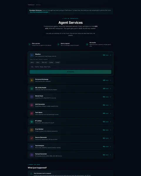services: the top of the console page /services, open for the whole page