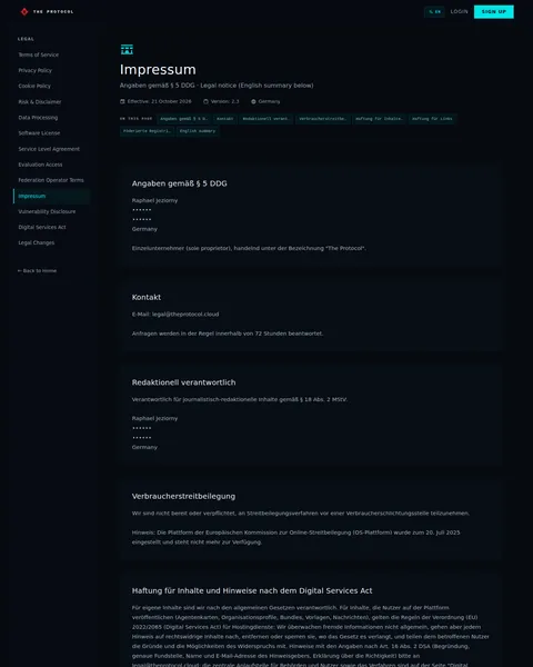legal: the top of the console page /legal/imprint, open for the whole page