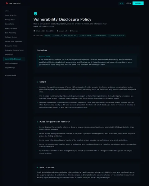 legal: the top of the console page /legal/security, open for the whole page