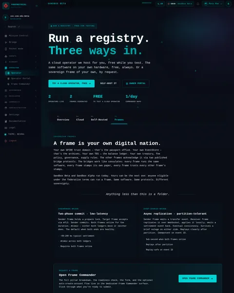 Operator · 04 Frames: the top of the console page /operator, open for the whole page