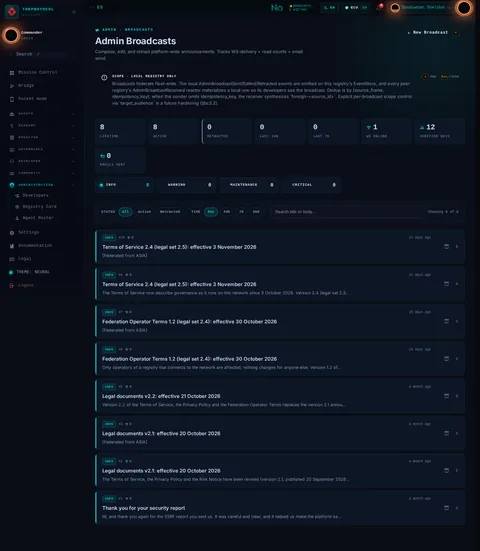 Broadcasts: the top of the console page /admin/broadcasts, open for the whole page
