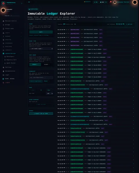 EventStore Explorer: the top of the console page /admin/events, open for the whole page