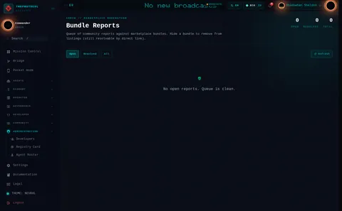 Marketplace Moderation: the top of the console page /admin/marketplace, open for the whole page