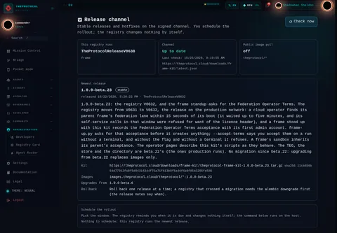 Release channel: the top of the console page /admin/release-channel, open for the whole page
