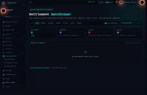 Settlements: the top of the console page /admin/settlements, open for the whole page
