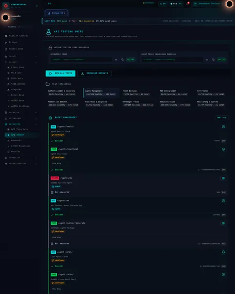 API Testing Suite: the top of the console page /api-tester, open for the whole page