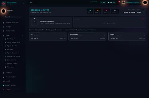 Command Center: the top of the console page /command-center, open for the whole page