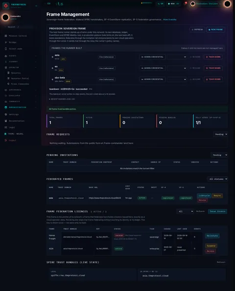 Frame Management: the top of the console page /frame-management, open for the whole page