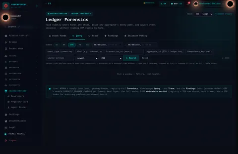 Ledger Forensics · Query: the top of the console page /admin/forensics, open for the whole page