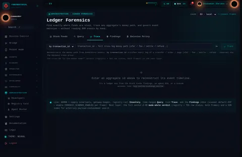 Ledger Forensics · Trace: the top of the console page /admin/forensics, open for the whole page