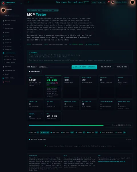 MCP Tester · BUG-FIND: the top of the console page /admin/mcp-tester, open for the whole page