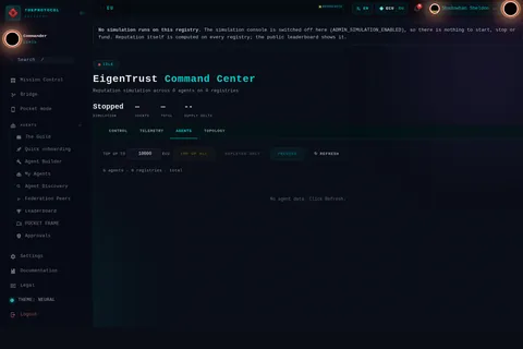 EigenTrust Command · AGENTS: the top of the console page /eigentrust-command, open for the whole page