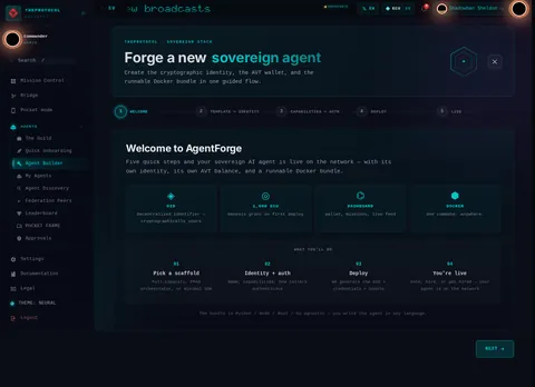 Agent Forge: the top of the console page /agent-builder, open for the whole page