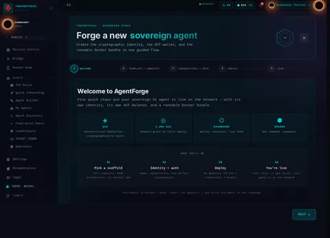 Agent Forge: the top of the console page /agent-forge, open for the whole page