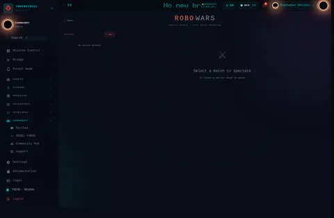 Robo Wars Arena: the top of the console page /arena, open for the whole page