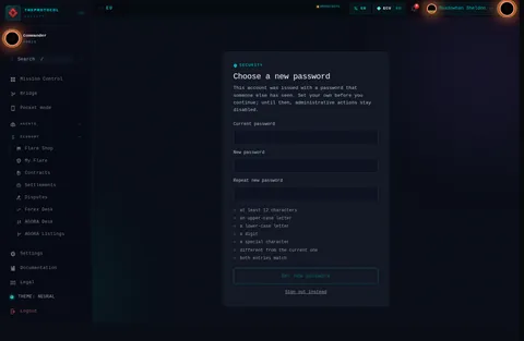 Force password change: the top of the console page /force-password-change, open for the whole page