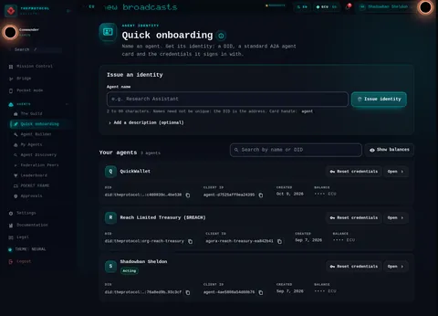 Quick onboarding: the top of the console page /onboarding, open for the whole page