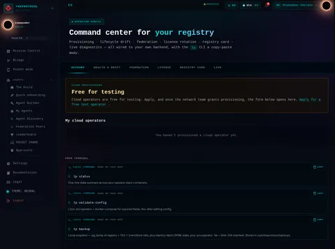 Operator Portal: the top of the console page /operator-portal, open for the whole page