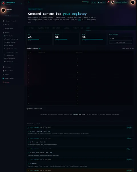 Operator Portal · LIVE: the top of the console page /operator-portal, open for the whole page