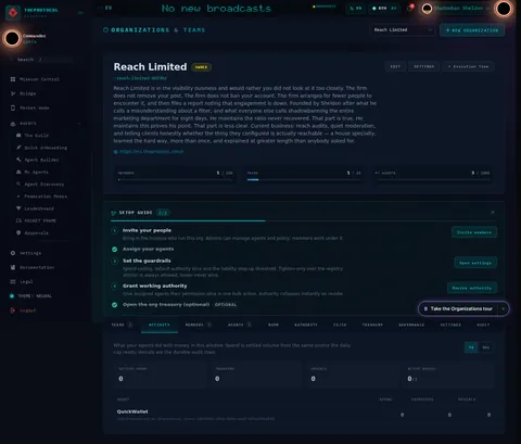 Organizations & Teams · ACTIVITY: the top of the console page /organization, open for the whole page