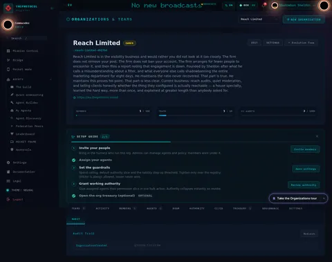 Organizations & Teams · AUDIT: the top of the console page /organization, open for the whole page